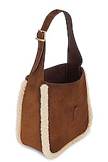 Saint Laurent Small Le 5 A 7 Hobo Bag in Dark Sigaro & Natural Beige, view 5, click to view large image.