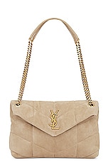 Saint Laurent Small Puffer Chain Bag in Matt Gold, view 1, click to view large image.