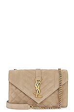 Saint Laurent Small Envelope Chain Bag in Matt Gold, view 1, click to view large image.