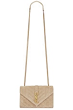 Saint Laurent Small Envelope Chain Bag in Matt Gold, view 6, click to view large image.