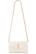 Saint Laurent Cassandre Wallet On Chain Bag in Crema Soft, view 1, click to view large image.