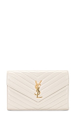 Saint Laurent Cassandre Wallet On Chain Bag in Crema Soft, view 3, click to view large image.