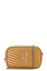 Saint Laurent Mini Lou With Chain Bag in Tabac Brown, view 3, click to view large image.