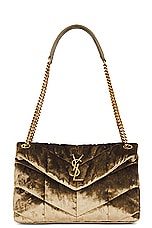 Saint Laurent Small Puffer Chain Bag in Dark Vintage Olive, view 1, click to view large image.