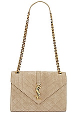 Saint Laurent Envelope Chain Bag in Matt Gold, view 1, click to view large image.