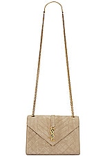 Saint Laurent Envelope Chain Bag in Matt Gold, view 6, click to view large image.