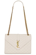 Saint Laurent Medium Envelope Chain Bag in Crema Soft, view 1, click to view large image.