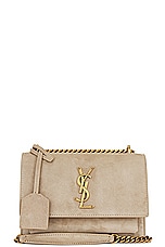 Saint Laurent Small Sunset Chain Bag in Matt Gold, view 1, click to view large image.