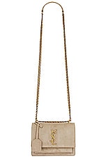 Saint Laurent Small Sunset Chain Bag in Matt Gold, view 6, click to view large image.