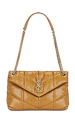 Saint Laurent Small Puffer Chain Bag in Praline, view 1, click to view large image.