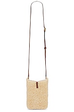 Saint Laurent Mini Le 5 A 7 Mini Vertical Bag in Natural Beige & Dark Cigar, view 3, click to view large image.