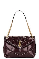 Saint Laurent Medium Puffer Chain Bag in Barolo Red, view 1, click to view large image.