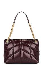 Saint Laurent Medium Puffer Chain Bag in Barolo Red, view 3, click to view large image.