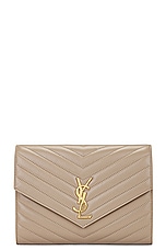 Saint Laurent Cassandre Flap Pouch in Dusty Grey, view 1, click to view large image.
