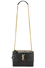 Saint Laurent Medium Sunset Chain Bag in Noir, view 6, click to view large image.