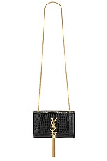 Saint Laurent Small Kate Tassel Chain Bag in Noir, view 1, click to view large image.