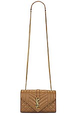 Saint Laurent Small Envelope Chain Bag in Dark Cork, view 6, click to view large image.
