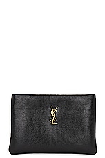 Saint Laurent Small Calypso Zipped Pouch in Noir, view 1, click to view large image.