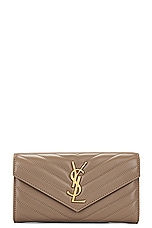 Saint Laurent Large Cassandre Flap Wallet in Dusty Grey, view 1, click to view large image.