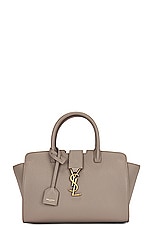 Saint Laurent Baby Downtown YSL Cabas Bag in Greyish Brown, view 3, click to view large image.