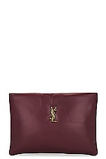Saint Laurent Large Calypso Zipped Pouch in Rouge Merlot, view 1, click to view large image.