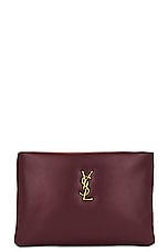 Saint Laurent Small Calypso Zipped Pouch in Rouge Merlot, view 1, click to view large image.