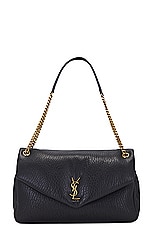 Saint Laurent Large Calypso Chain Bag in Nero, view 3, click to view large image.