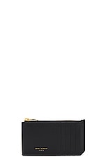 Saint Laurent Zipped Fragments Card Case in Noir, view 1, click to view large image.