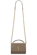 Saint Laurent Top Handle Sunset Chain Wallet Bag in Warm Taupe, view 6, click to view large image.