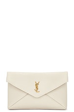 Saint Laurent Large Envelope Pouch in Crema Soft, view 1, click to view large image.