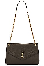 Saint Laurent Large Calypso Chain Bag in Light Musk, view 6, click to view large image.