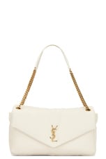 Saint Laurent Large Calypso Chain Bag in Crema Soft, view 1, click to view large image.