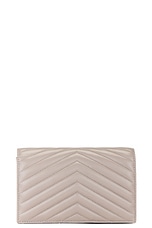 Saint Laurent Cassandre Envelope Chain Wallet in Greyish Brown, view 3, click to view large image.