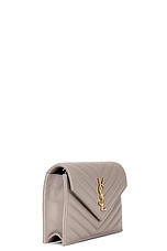 Saint Laurent Cassandre Envelope Chain Wallet in Greyish Brown, view 4, click to view large image.