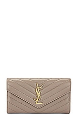 Saint Laurent Large Flap Wallet in Greyish Brown, view 1, click to view large image.