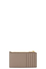 Saint Laurent Cassandre Fragments Zipped Card Case in Greyish Brown, view 2, click to view large image.