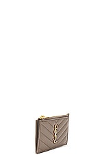 Saint Laurent Cassandre Fragments Zipped Card Case in Greyish Brown, view 3, click to view large image.