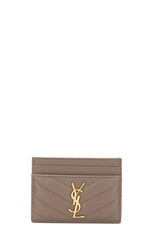 Saint Laurent Cassandre Credit Card Case in Greyish Brown, view 1, click to view large image.