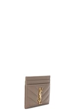 Saint Laurent Cassandre Credit Card Case in Greyish Brown, view 3, click to view large image.