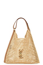 Saint Laurent Raffia Shoulder Bag in Naturel & Vintage Brown Gold, view 1, click to view large image.