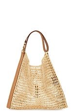 Saint Laurent Raffia Shoulder Bag in Naturel & Vintage Brown Gold, view 2, click to view large image.