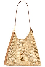 Saint Laurent Raffia Shoulder Bag in Naturel & Vintage Brown Gold, view 5, click to view large image.