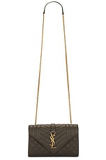 Saint Laurent Small Envelope Chain Bag in Light Musk, view 6, click to view large image.