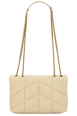 Saint Laurent Toy Puffer Bag in Cool Beige, view 3, click to view large image.
