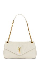 Saint Laurent Medium Calypso Chain Bag in Crema Soft, view 3, click to view large image.