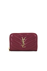 Saint Laurent Coin Card Wallet in New Dark Bordeaux, view 1, click to view large image.