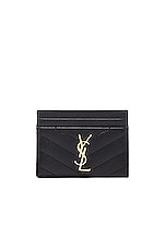 Saint Laurent Cassandre Credit Card Case in Black & Gold, view 1, click to view large image.