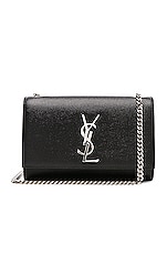 Saint Laurent Small Monogramme Kate Chain Bag in Black & Silver, view 1, click to view large image.