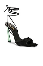 Saint Laurent Vitti Wrap Around Sandal in Nero & Hope Green, view 2, click to view large image.