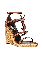 Saint Laurent Cassandra Espadrille Wedge Sandal in New Papaya, view 2, click to view large image.